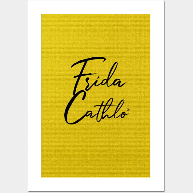 Yellow Text B back Cat Frida Cathlo version of - Frida Kahlo Wall Art by CatIsBlack